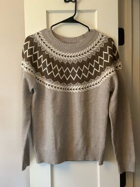 Weatherproof Men's Crewneck Fair Isle Sweater in Gray and Brown
